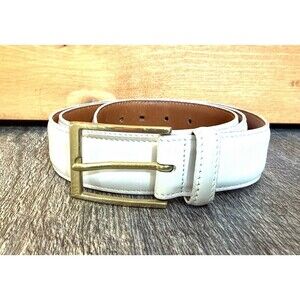 Trafalgar White Leather Belt Mens 36 Glove Leather Brass Buckle Made In USA